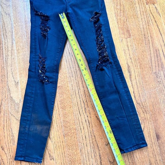 Frame Skinny Jeans Womens Sz 27 Black Le Color Ripped Skinny Shredded Distressed - Picture 3 of 12